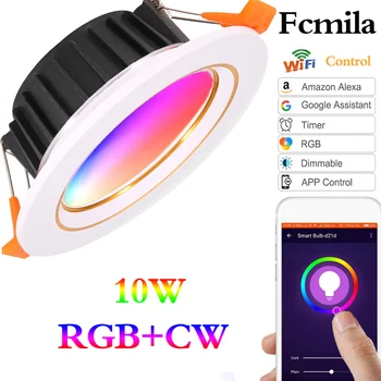 

10W RGB+CW WIFI smart LED Downlight Dimmable Led Spot 220V/110V Ceiling Lamp Recessed Downlights Round Panel Light WIFI Light