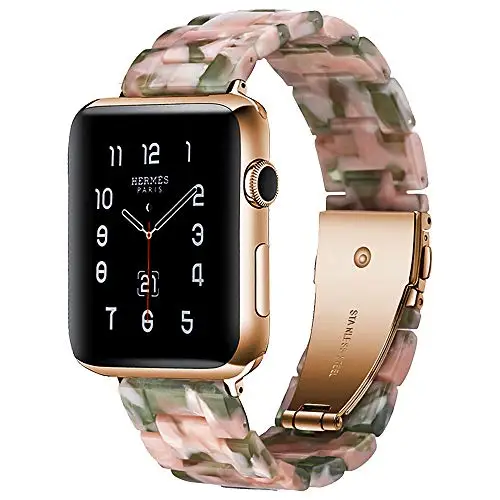 Pink green Ремешок из смолы для Apple watc0h 5 4 44 мм 40 мм iwatch ремешок 42 мм 38 мм из нержавеющей стали Пряжка Ремешок Браслет Apple watch 5 4 3 2 1 - Цвет ремешка: Pink green
