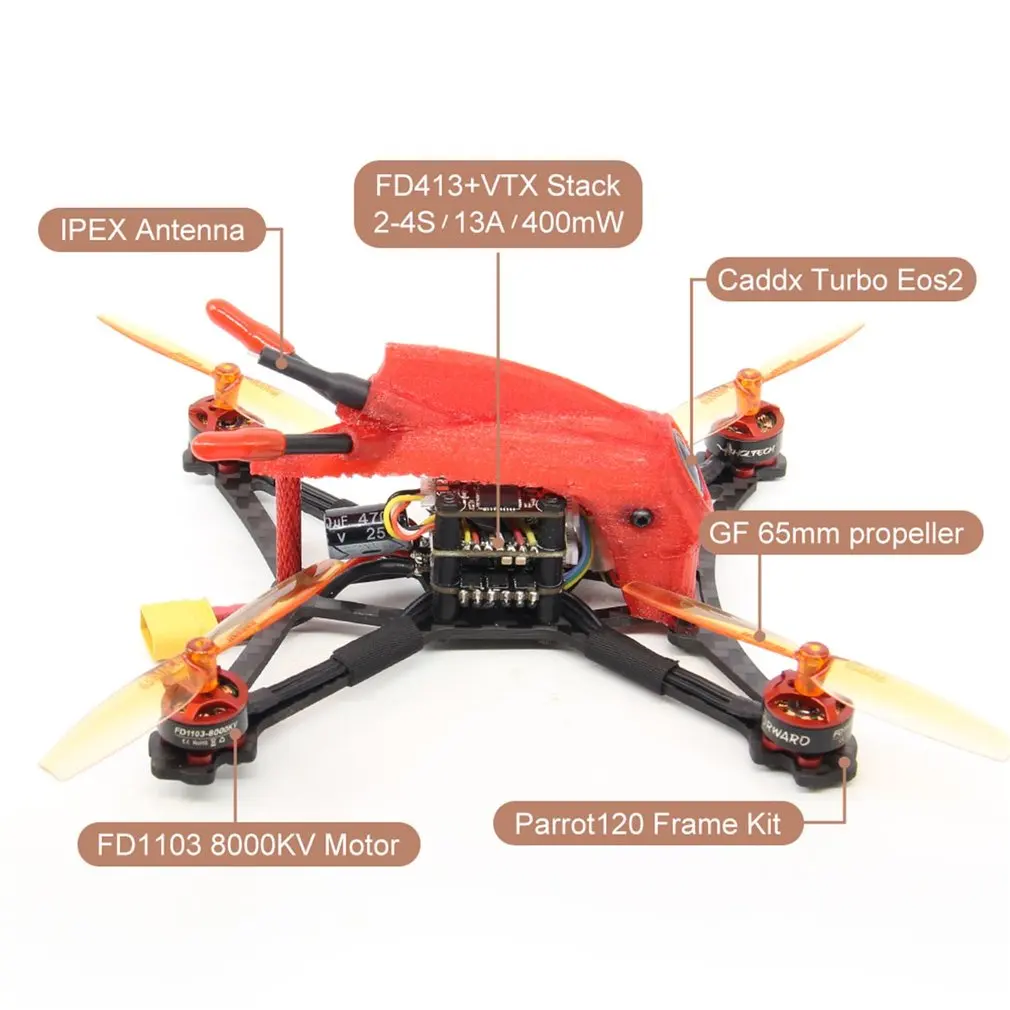 HGLRC зубочистка Parrot120 микро RC FPV гоночный Дрон PNP F411 2-4S управление полетом 13A 4в1 ESC 1103 8000 кв мотор-красный