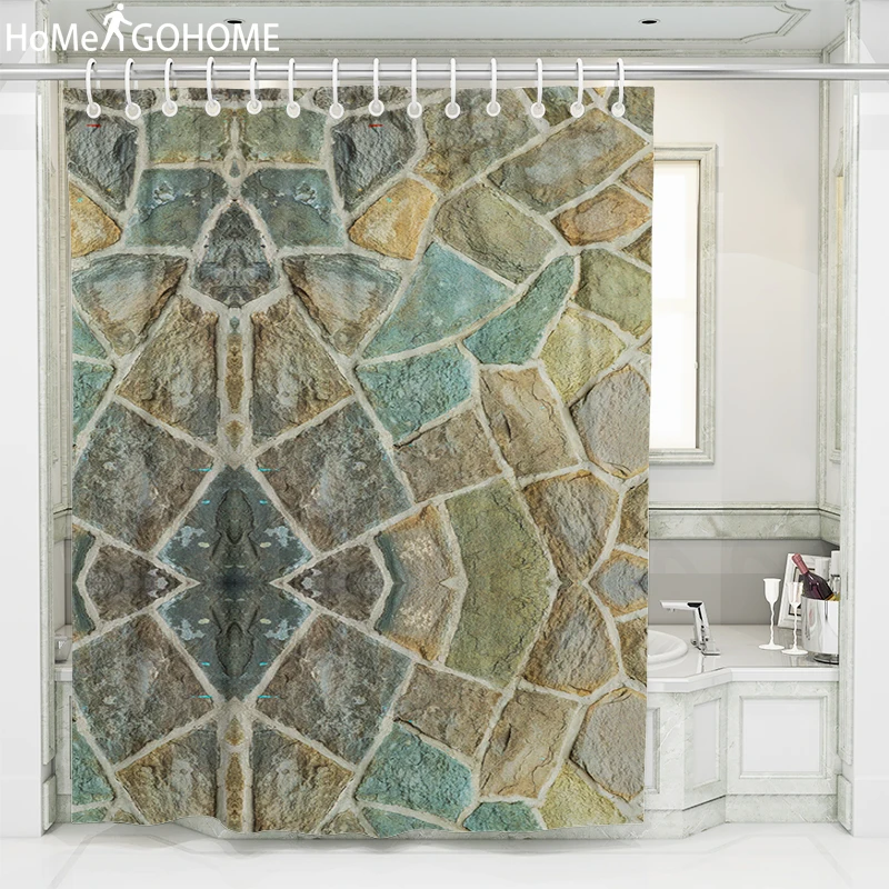 

Algae Green Stone Wall Geometric Bathroom Curtains Waterproof 3D Shower Curtain Colorful Fabric Curtain For The Bath Bathtub New
