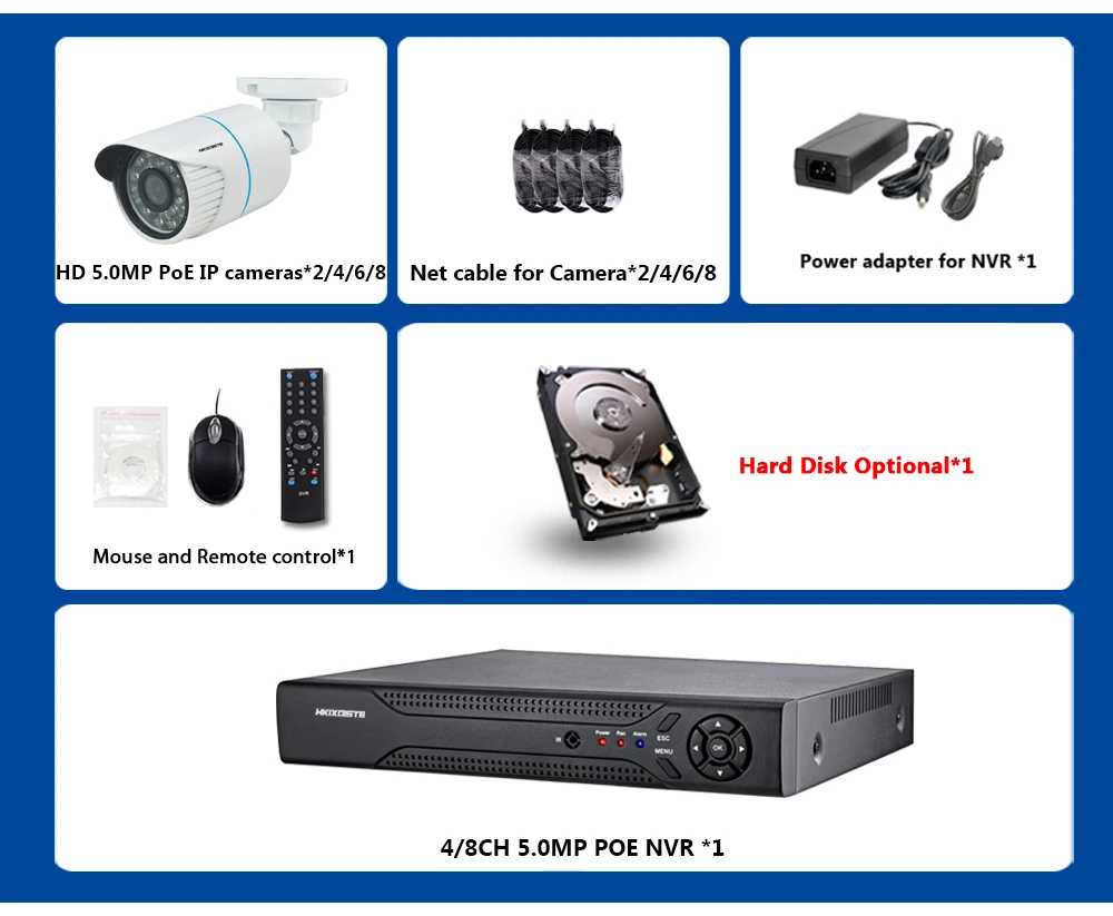 Супер HD 2592*1944 POE 5MP NVR 8CH порты Макс 16*5 Мп IP камера, ИК-фильтр ночного видения может быть установлен в комнате/улице CCTV комплект