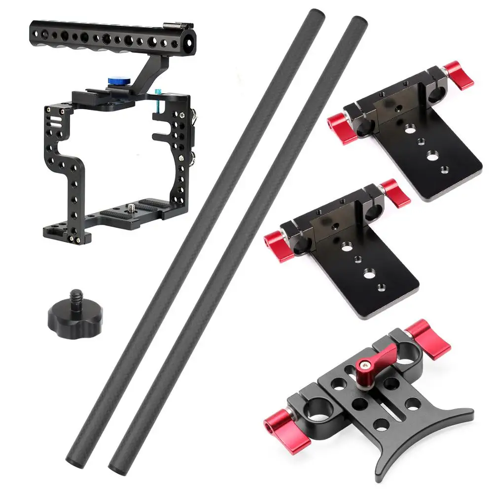 40cm tubes for GH4 BGNing алюминиевая клетка для SLR камеры для GH4/GH5, подставка для объектива с кронштейном w/25 см, 40 см, карбоновый зажим для штанги, комплект для крепления Railblock - Цвет: 40cm tubes for GH4