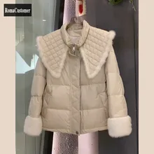 

Korean Womens Winter New Short Parka Diamond Lattice Turn-Down Collar Zippers Slim Concise Coat Elegant Casual Outerwear Female