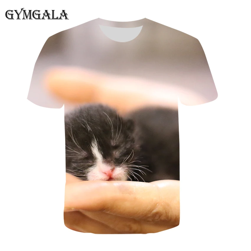 

2020 summer new T-shirt Japanese street Harajuku style 3D printing custom graphics round neck short sleeve cute kitten casual