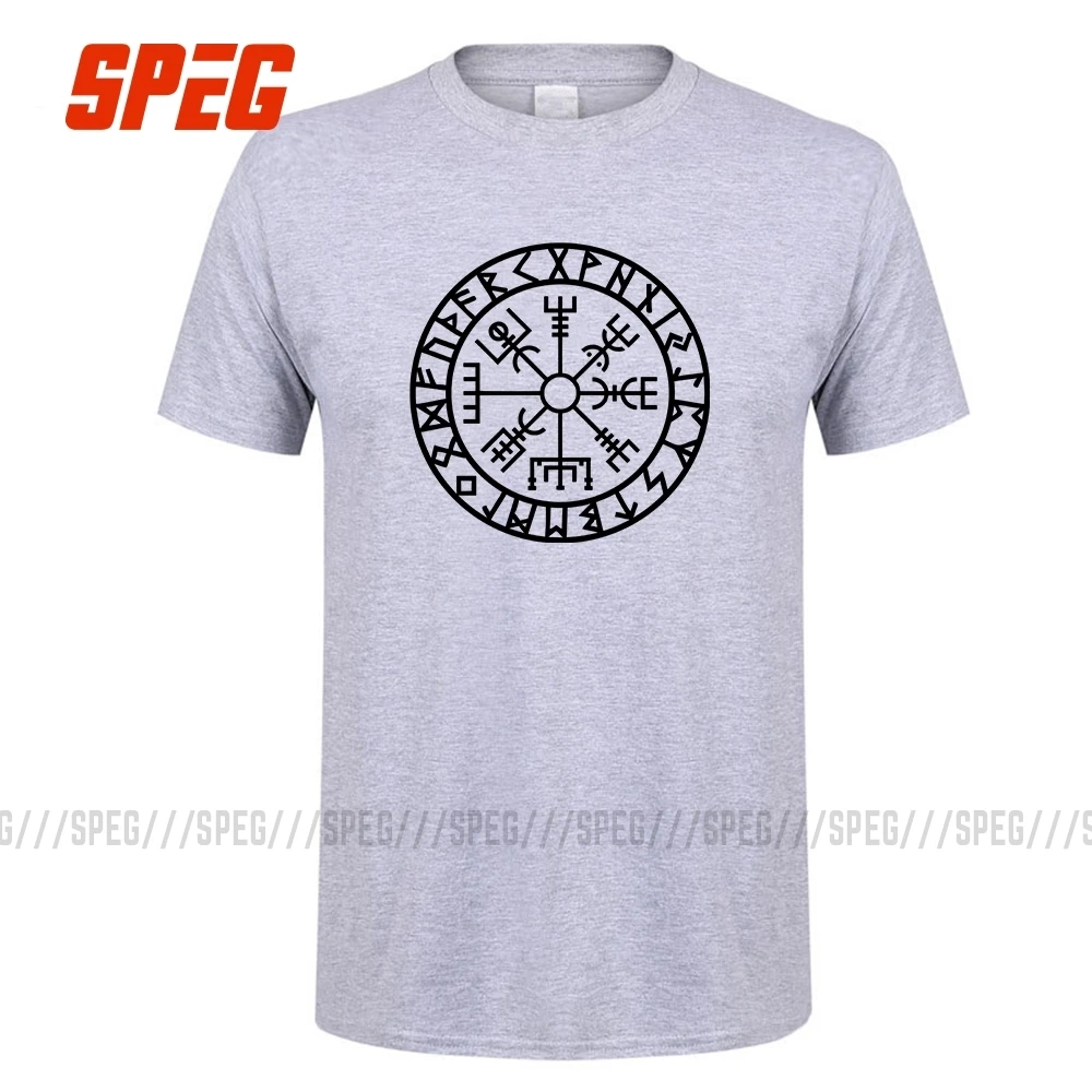 Goedkoop Mannen Tee Vegvisir Futhark Runen Navigator Viking Valhalla Odin Mannen Crew Neck Korte Mouwen T shirts Crazy Volwassen T Shirt Ontwerpen