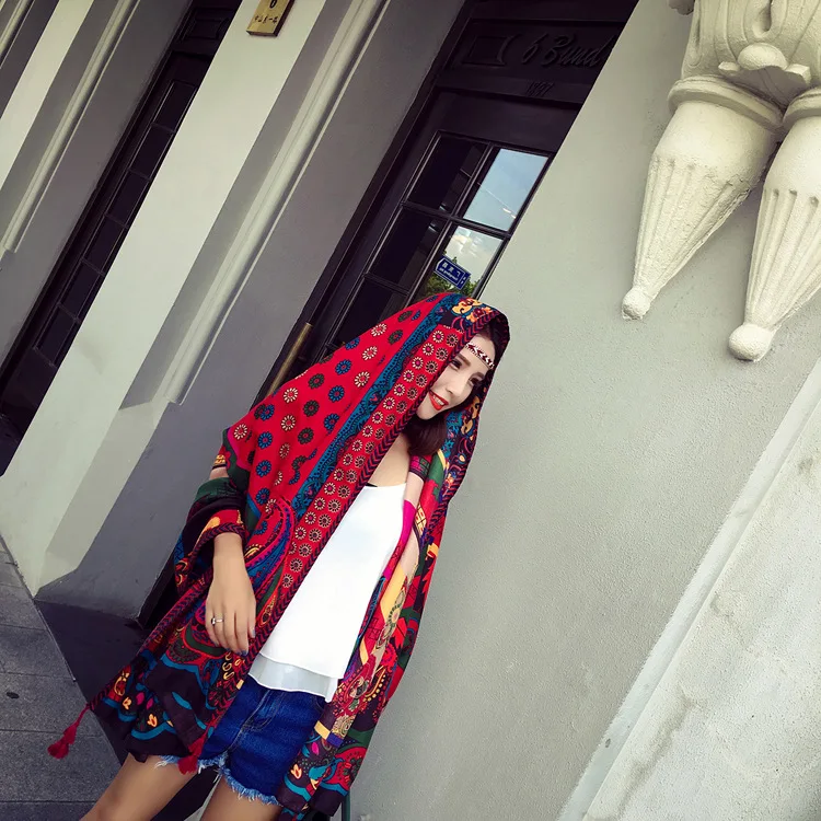 Летний женский шарф с принтом в этническом стиле Стильный хлопковый новый дизайн