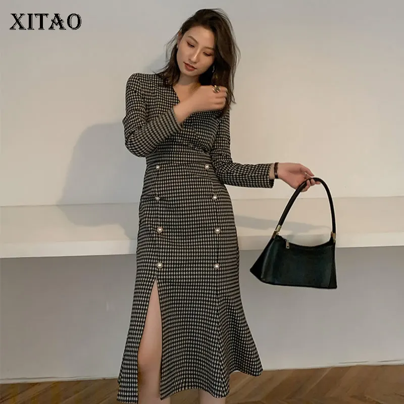 Xitao Vintage Split Jurk Mode Nieuwe Vrouwen 2020 Lente Hoge Taille Dubbele Borst Kleine Verse Minderheid Casual Jurk DMY2718 Xitao Vintage Split Jurk Mode Nieuwe Vrouwen 2020 Lente Hoge Taille Dubbele Borst Kleine Verse Minderheid Casual Jurk DMY2718