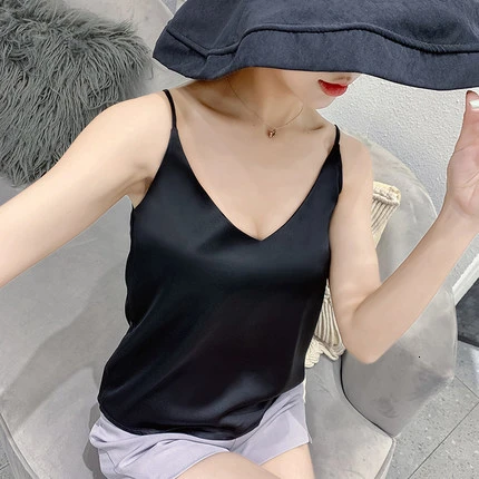 picture color1 XUXI, новинка, сексуальная шелковая атласная майка с v-образным вырезом, простая Облегающая майка для женщин, топ для девушек, больше размеров, FZ0201 - Цвет: picture color1