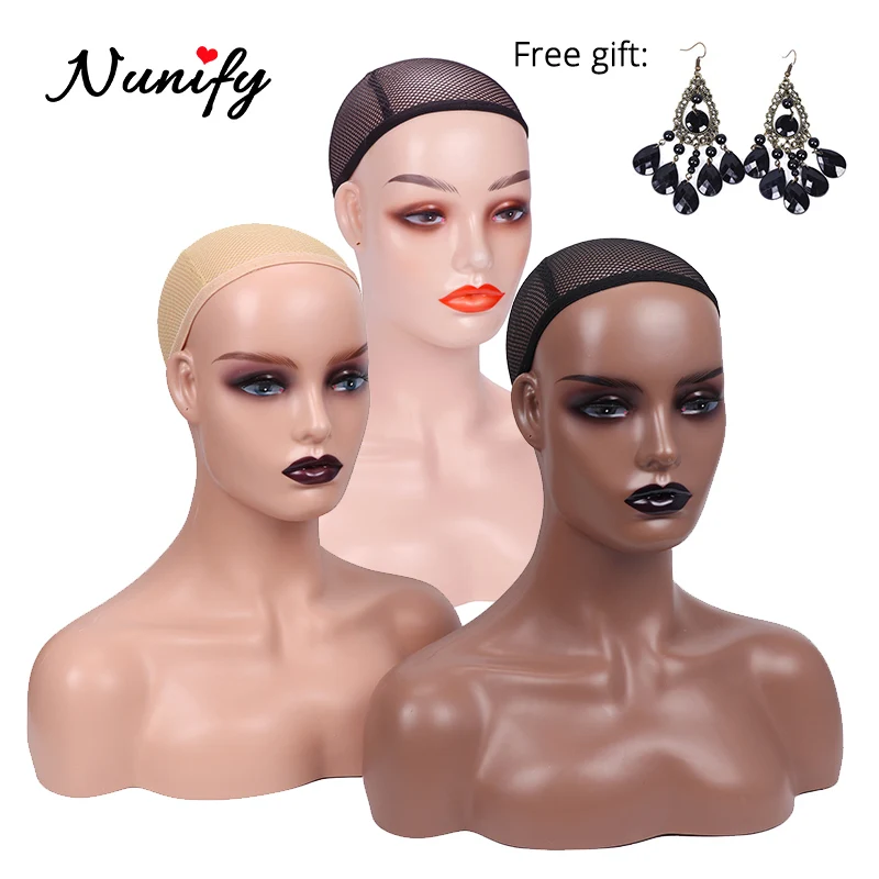 Nunify Realistic Half Body Double Shoulder PVC Training Mannequin Heads for Display Wigs Hat Jewelry