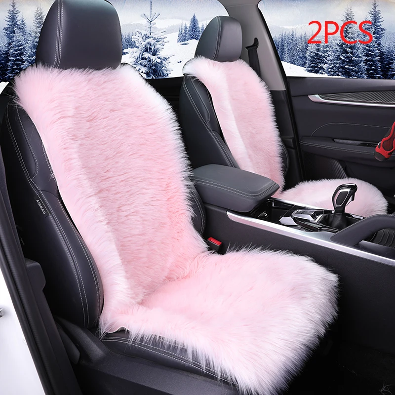 Плюшевые чехлы для сидений автомобиля, меховые зимние чехлы для сидений автомобиля, подушки для интерьера, автомобильные сиденья, коврики, защитная накладка, автомобильные аксессуары - Название цвета: 2pcs Front Pink