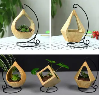 

Succulents Vase Geometric Desktop Retro Plant Hanging Basket Flower Pot Frame Office Micro Landscape Home Decors Hanger