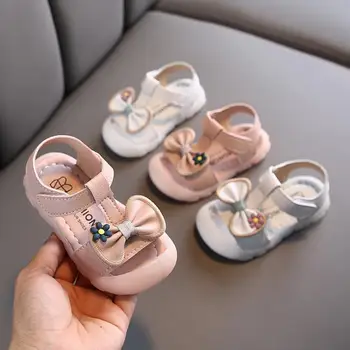 

Girls Princess Shoes For Kids Summer Bowtie Flat Sandals Shoes Baby Children Casual Leather Shoes Size 21-25