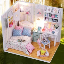 3D Деревянный кукольный дом мебель DIY Миниатюрный Кукольный домик Модель игрушки с светодиодный светильник для детей день рождения рождественские подарки