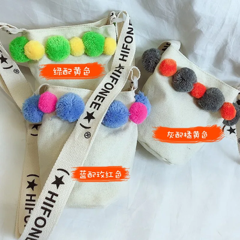 

Girls Shoulder Bag 2019 Korean-style Autumn Fashion Colorful Ball Canvas Accessories Bag Trend Simple Adorable Baby Shoulder Bag