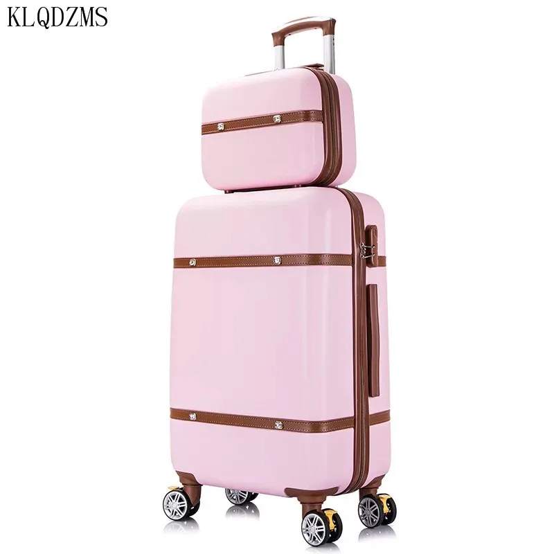 KLQDZMS 20"22"24"26inch Women Travel Luggage Set Trolley suitcase With Cosmetic Bag Women Wheeled Rolling Luggage On Wheel