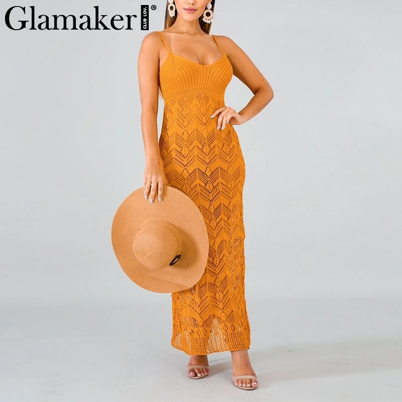 

Glamaker Bodycon crochet sexy dress Vintage hollow out sundress maxi long dress Sleeveless summer party dress vestidos de fiesta