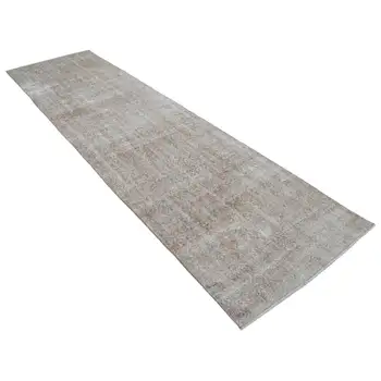 

91x331 Cm Beige Handmade Overdyed Runner Rug-3x11 Ft