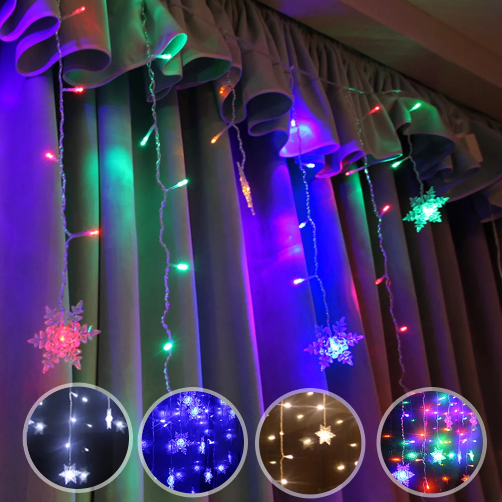 Светодиодный светильник в виде снежинки с USB, Сказочная лампа для занавесок, вечерние, рождественские, свадебные, новогодние украшения, 4 цвета, 1,5x0,5 м, 2,5x0,5 м, 3x1 м