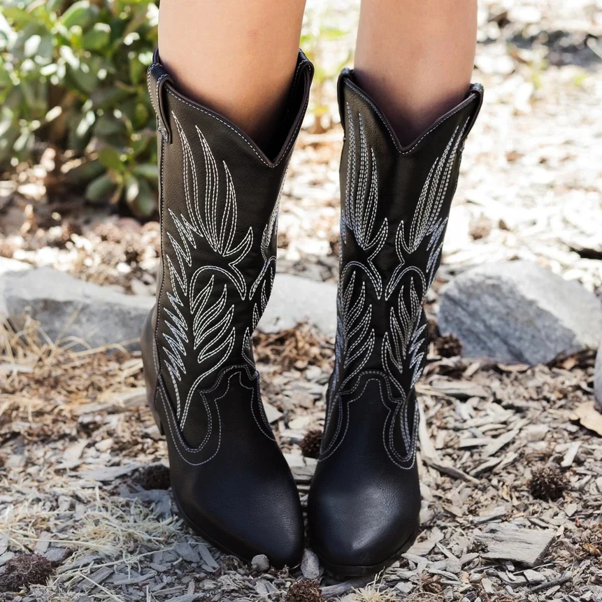 Women Mid Calf Western Boots Cowboy 