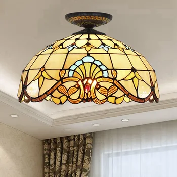 

40cm European-Style Baroque Tiffany Multi-Color Glass Restaurant Bedroom Aisle Corridor Bathroom Glass Ceiling Lamp