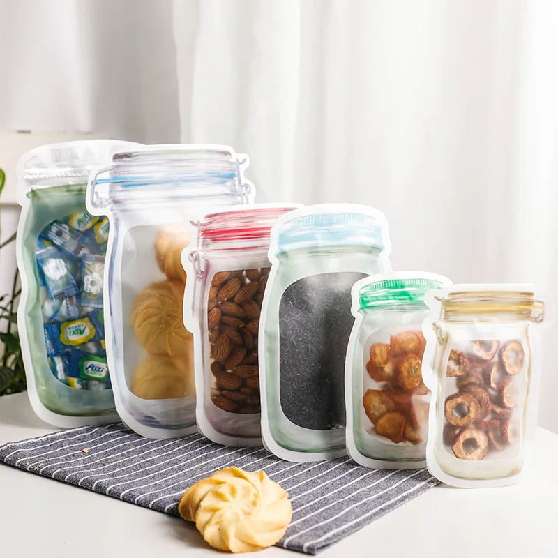 10 шт Mason Jar, сумка для хранения продуктов, сумка для хранения закусок, пищевая посылка, толстые пакеты на молнии с застежкой-молнией, многоразовые герметичные влагостойкие сумки