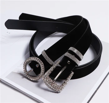 

Women runway designer belt diamonds beading rhinestone belt velvet Pu mix black betls waistband cinturon mujer 2019