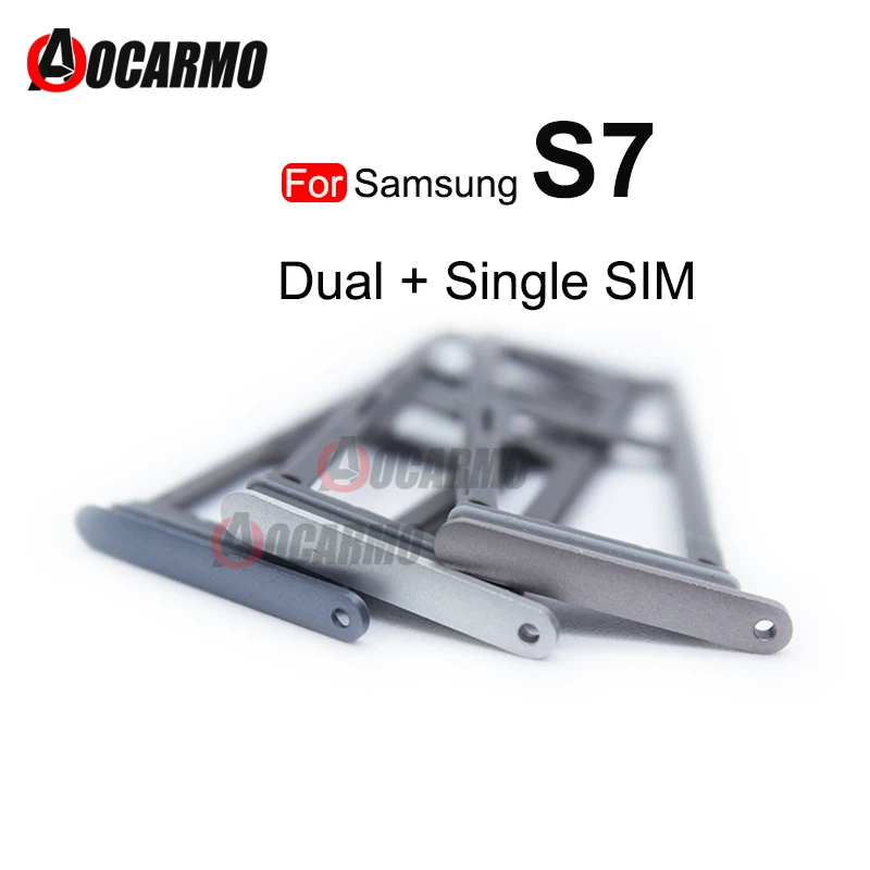 

Aocarmo For Samsung Galaxy S7 G930 G930F Gold/Silver/Grey Single Dual Metal Plastic Nano Sim Card Tray Slot Holder
