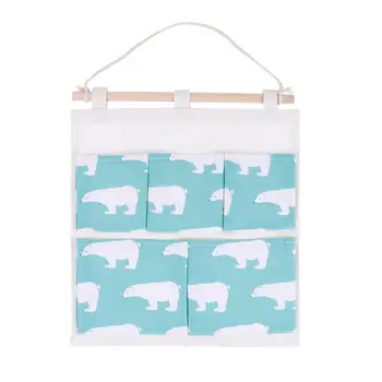 

Door Back Five Pockets Hanging Bags Linen Cotton Storage Bag Cute Hanging Sundries Wall Organizer For Home Dormitory Storage