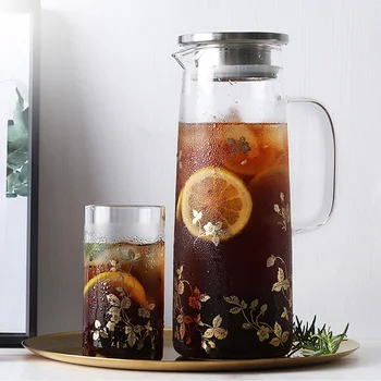 

1.7L Heat Resistant Glass Teapot Glass Water Kettle Home Water Bottle Drinking with Stainless Steel Cover Jar Leak-proof Carafe