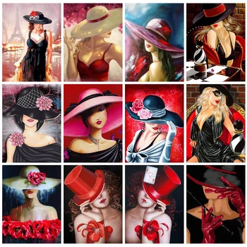 

Huacan Diamond Painting 5d Diy Lady Mosaic Portrait Embroidery Cross Stitch Girl Home Decor Diamond Art