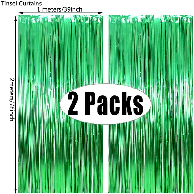 2Pack Party Backdrop Metallic Foil Fringe Tinsel Curtain Adult Kids Birthday Party Wedding Decoration Baby Shower Favor Supplies green