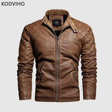 Зимняя кожаная куртка для мужчин, винтажное повседневное пальто, осенняя верхняя одежда, куртки из искусственной кожи, однотонные черные флисовые пальто с воротником-стойкой, Hombre