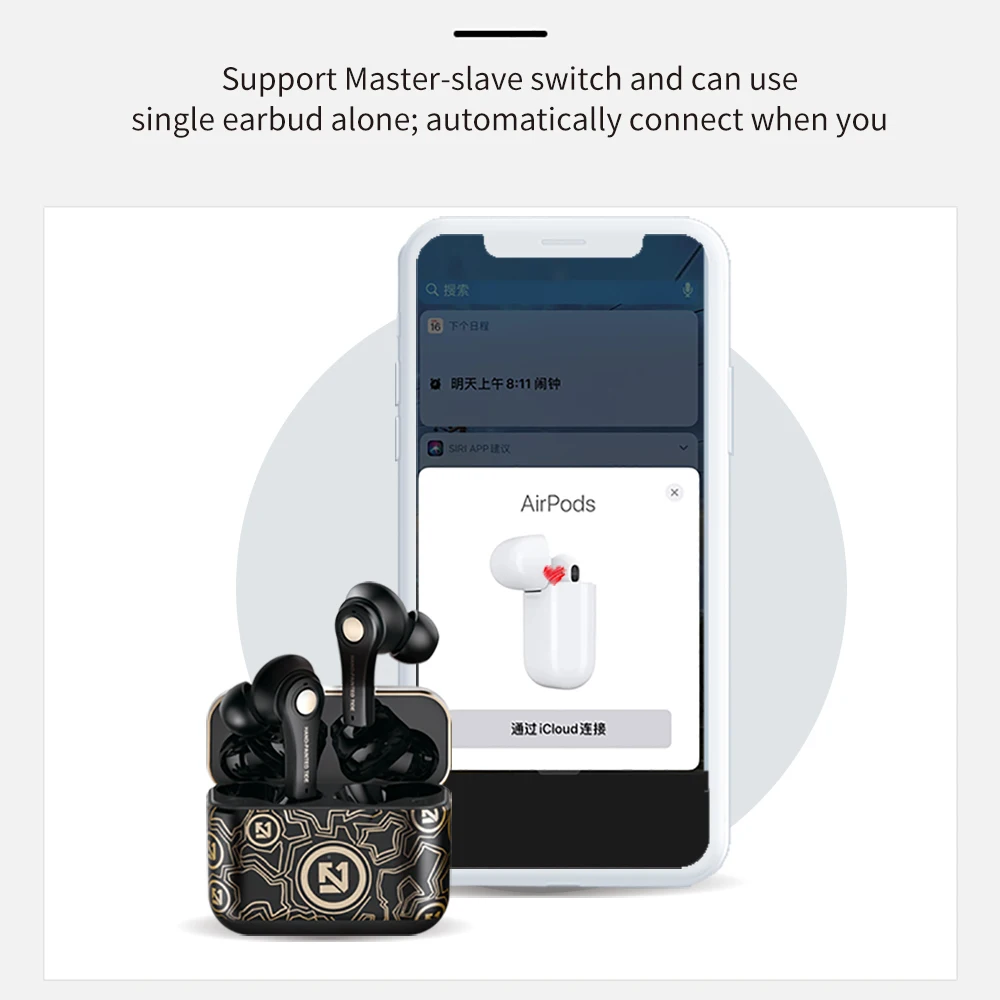 BONOLA TWS Wireless Bluetooth Headset 5.0 Sport Waterproof Earbud Earphone with Microphone for iPhone 12/12Mini Xiaomi Samsung