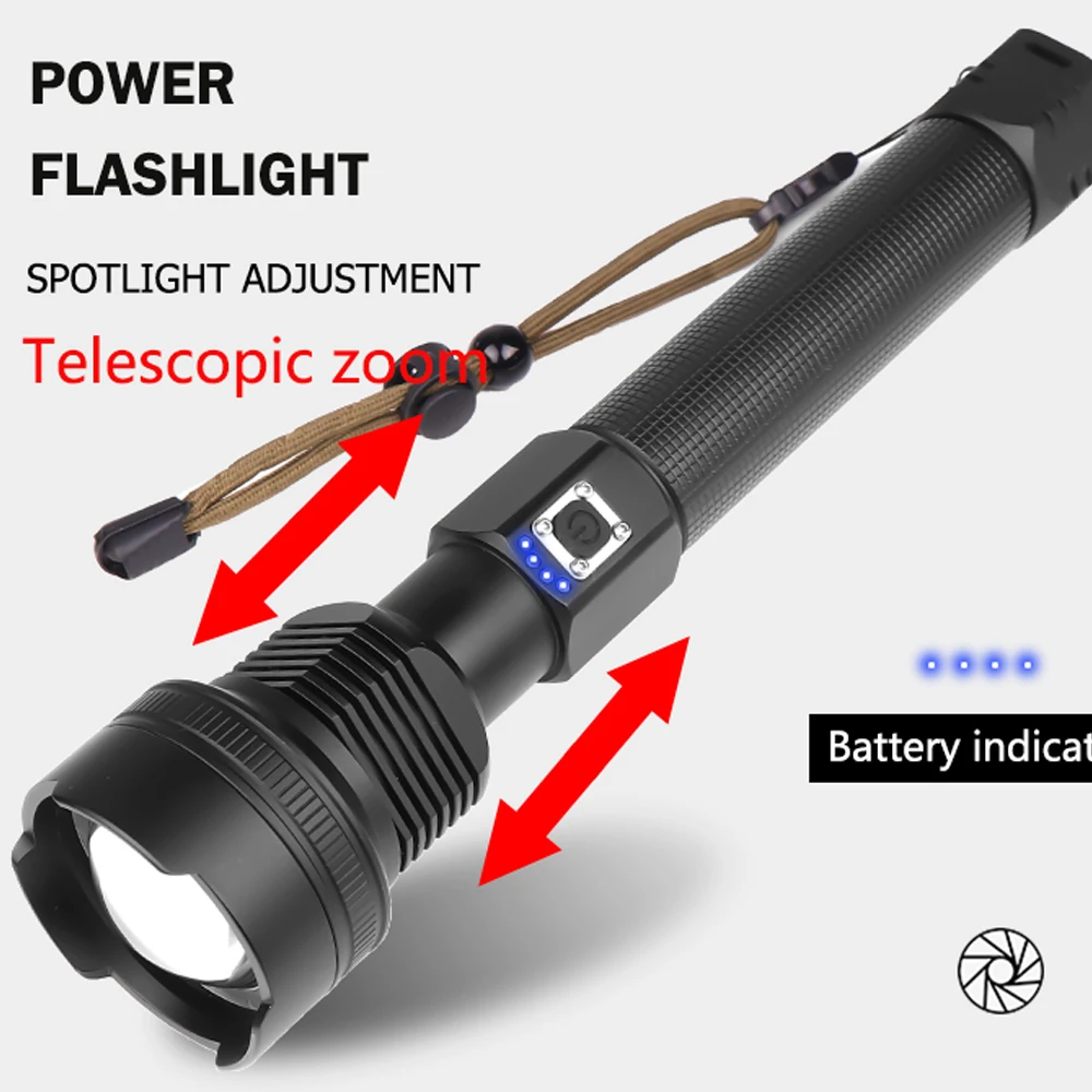 16000лм супер яркий светодиодный фонарик XHP90 самый мощный фонарь с зумом с перезаряжаемым аккумулятором Xhp70.2 тактический фонарик