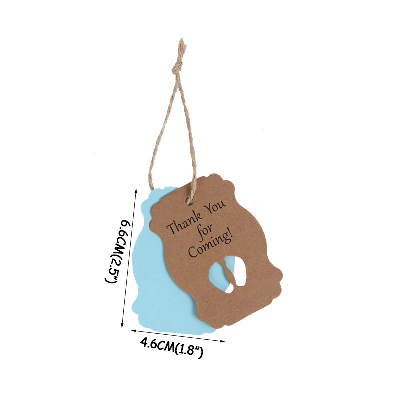  50Pcs Cute little feet shape Kraft paper tags Gift label Babyshower Gift card First birthday party  - 4000192194563