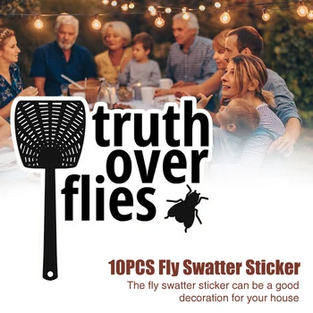 

10pcs/pack Garden Yard Truth Over Flies Fly Swatter Sticker Easy Install Letters Black Harris Home Decor Outdoor Lawn