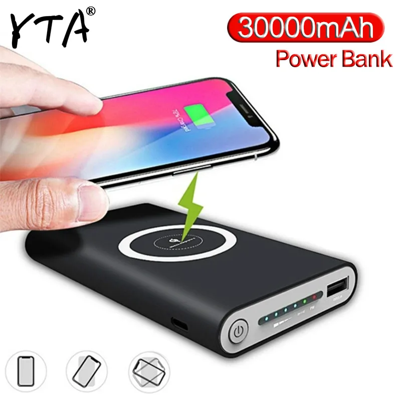 Cargador inalámbrico de 30000mAh para teléfono inteligente, Cargador rápido portátil, para iphone y Samsung
