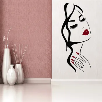 

Beauty Salon Hair Eyelashes And Lips Wall Sticker Woman Make Up Decals DIY Self-adhesive Mural Wallpaper Nail Shop Decor Poster