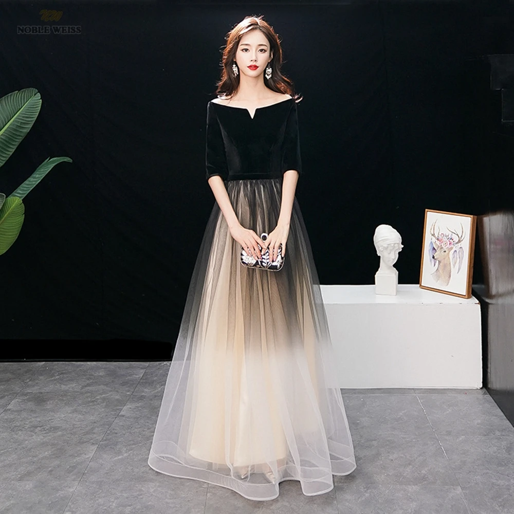 

Dresses Woman Party Night Boat Neck A-Line Long Evening Dress Floor-Length Evening Gowns for Women
