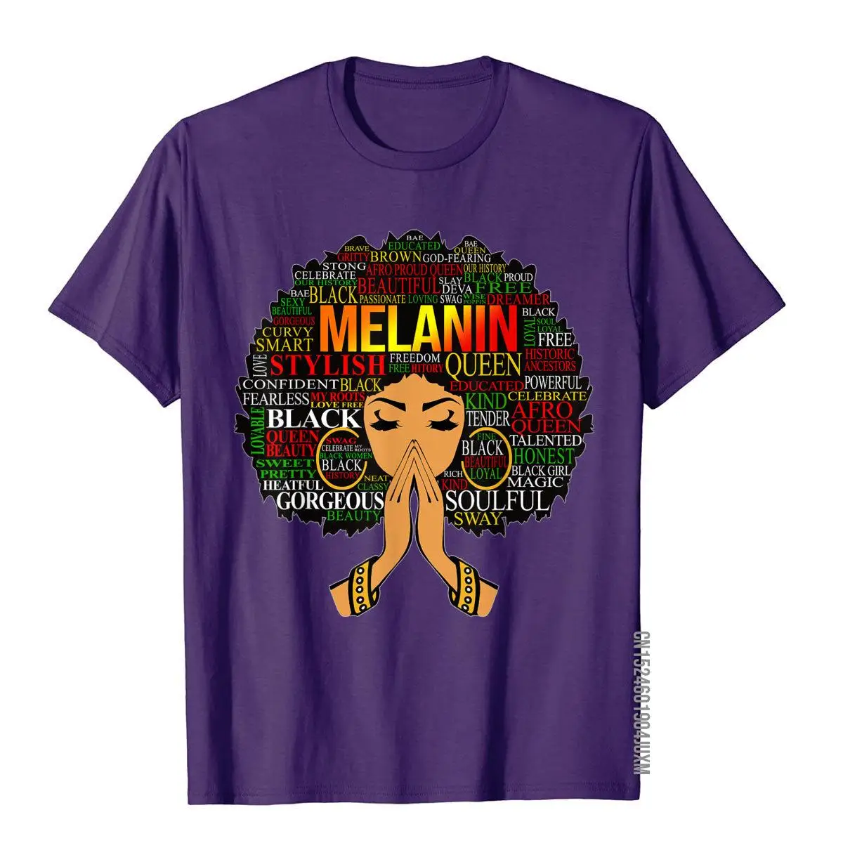 Melanin Words Art T-Shirt Afro Natural Hair Black Queen Gift__97A595purple