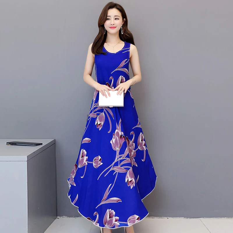 

ISENMAL XL-5XL Summer Dress Women Vintage Sleeveless Floral Printed Long Dress Cotton Linen Sundress Baggy Beach Vestido Sarafan