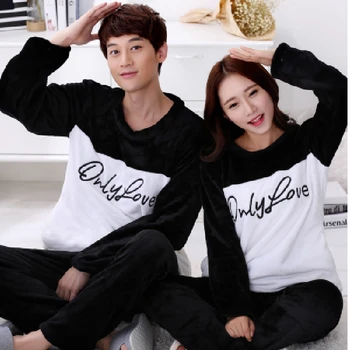 

XIOZU Two Piece Set Korean Flannel Pajamas Winter Warm Couple Sleepwear Home Clothes Coral Fleece Thick Pyjamas Women Men Pijama