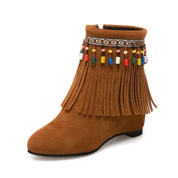 

Bohemian Style Women Boots Fashion Beaded Fringe Wedge Martin Ankle Boots Casual Autumn Winter Women's Shoes XKD2076
