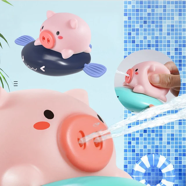 1PCS Cute Cartoon Animal Pull the bath toy pig Classic Baby Water Toy Infant Swim Turtle Wound-up Chain Clockwork Kids Beach Toy 3