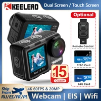 KEELEAD-Cámara de acción deportiva 4K, dispositivo de vídeo resistente al agua con capacidad de sumergirse de 5-40m EIS, pantalla LCD táctil de 20MP doble de 2 y 1,4 pulgadas, con wifi, webcam, 60 FPS, modelo K80