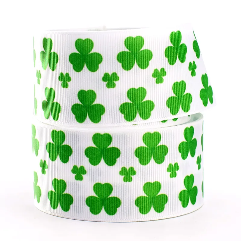 Four Leaf Clover Pattern Plant Grosgrain Ribbon Heat Transfer Print 5yards 25/38/75mm Handmade Hair Bows for Partys | Дом и сад