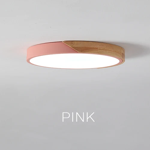 LED Ceiling Light Modern Nordic colorful Round Lamp Wooden Home Living Room Bedroom  Surface Mounted Lighting Fixture Remote Pink Round