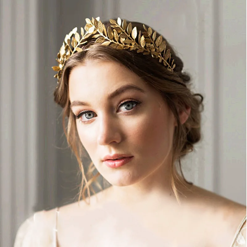 

Vintage Roman Goddess Gold Hairband Headband Olive Leaves Headpiece Women Forehead Tiaras Bridal Wedding Hair Jewelry