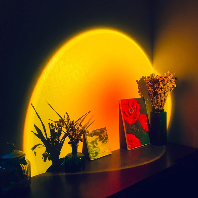 Pôr do sol lâmpada do projetor arco-íris atmosfera led night light para casa quarto coffe loja barra fundo decoração da parede lâmpada de mesa