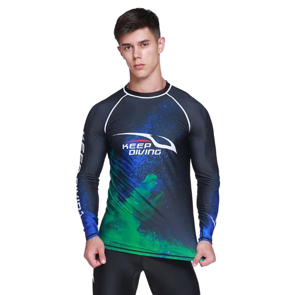 Men Long Sleeve Wetsuit Top Scuba Diving Surfing Snorkeling Rash Guard - UV Protection, Quick Dry & Breathable